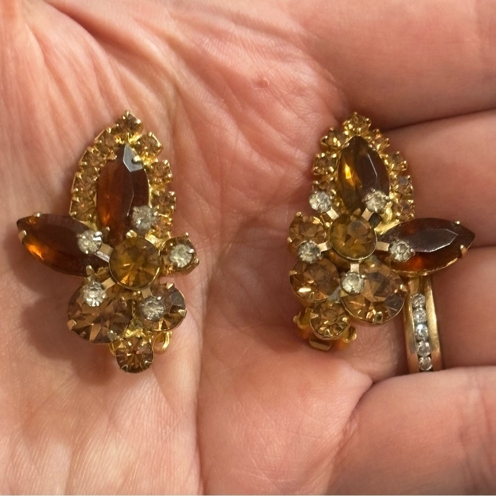 Juliana verified topaz and rhinestone clip earrings
